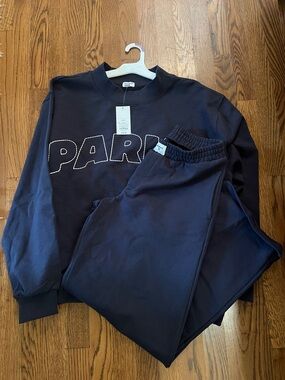 Parke x Target Navy Crewneck Sweatshirt and sweatpants with Embroidered Logo